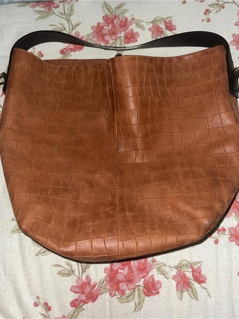 LINDE GALLARY St. Barth Tan Croc-Embossed Leather Tote Shoulder Bag